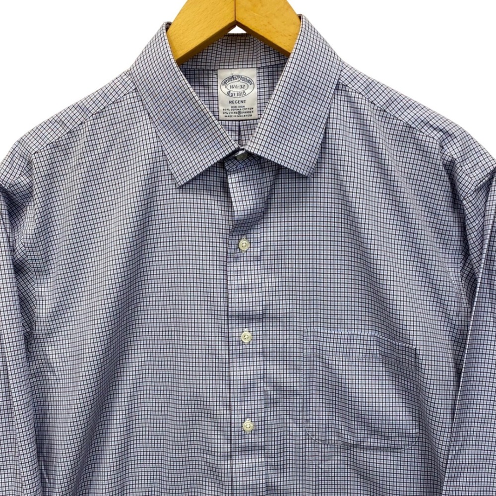 Brooks Brothers Regent Dress Shirt Mens 16.5 32 Check‎ Non-Iron Supima Cotton